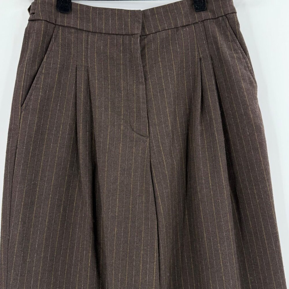 Vanessa Bruno Brown Pinstripe Wide-Leg Trousers Size 40 Wool Viscose Blend Women - Picture 8 of 16